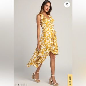 Lulu’s asymmetrical wrap dress. Perfect wedding guest dress for spring or summer